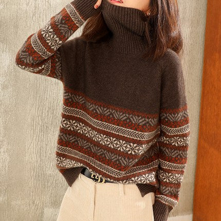 Thick and Luxurious Vintage Jacquard Woolen Sweater - Exquisite Quality