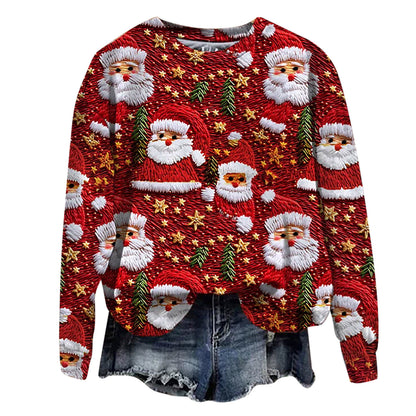 Autumn And Winter 3D Digital Printing Christmas Round Neck Top