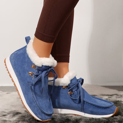 Women's Winter Lace-Up Snow Boots – Casual Warm Plush Flat Shoes, Fleece-Lined Ankle Boots