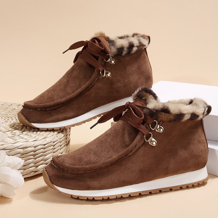 Women's Winter Lace-Up Snow Boots – Casual Warm Plush Flat Shoes, Fleece-Lined Ankle Boots