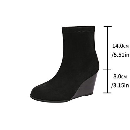 Winter Suede Height-Increasing Shoes, Warm Solid Ankle Boots for Women