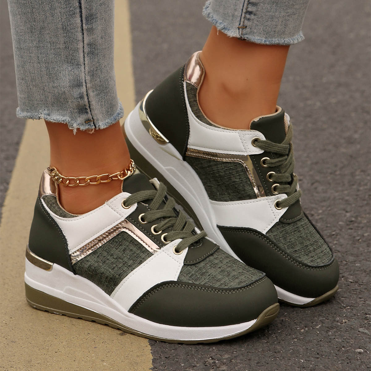 Women’s Colorblock Lace-Up Sneakers - Casual Thick-Soled Round Toe Sports Shoes & Easy Slip-On Footwear