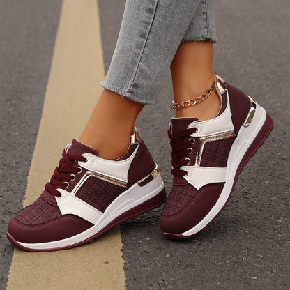 Women’s Colorblock Lace-Up Sneakers - Casual Thick-Soled Round Toe Sports Shoes & Easy Slip-On Footwear