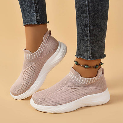 Striped Flat Sneakers for Women – Fashion Lightweight Breathable Slip-On Sports Shoes