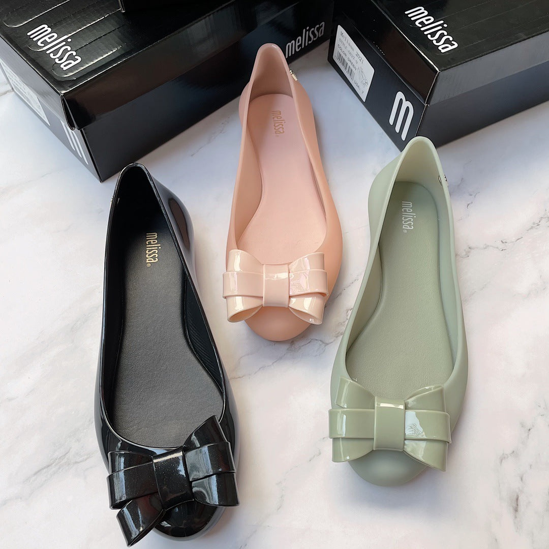 Colorblock Flat Shoes with Shallow Bow