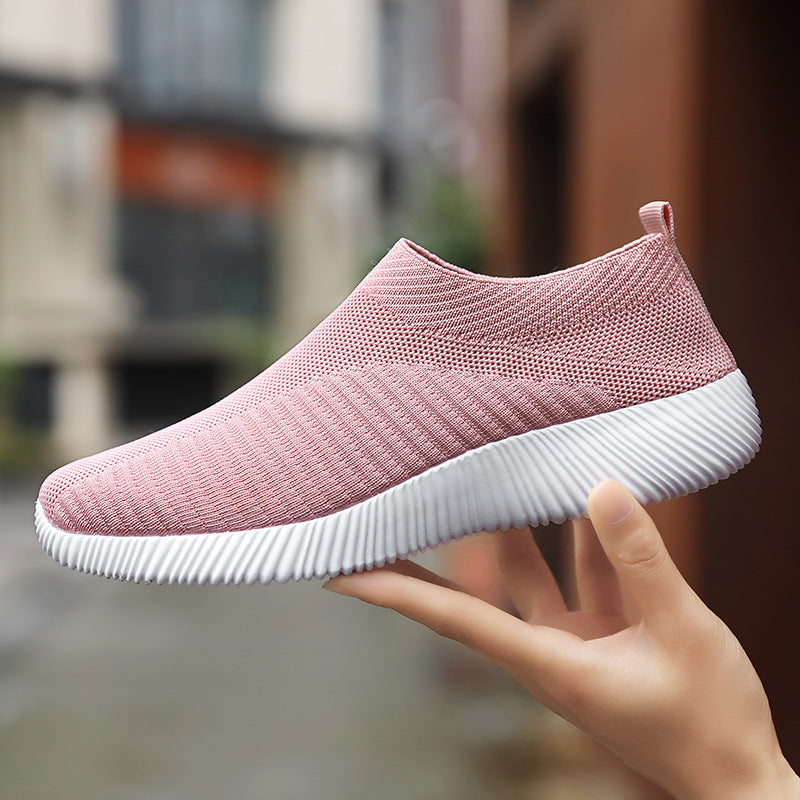 Stretch Mesh Breathable Flats Shoes Soft Sole Fly Knit Slip On Shoes