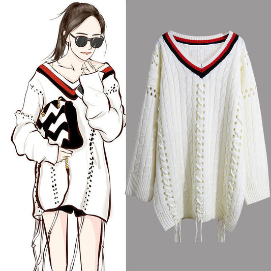 Tassel-Trimmed Mid-Length Sweater for Fashionable Women