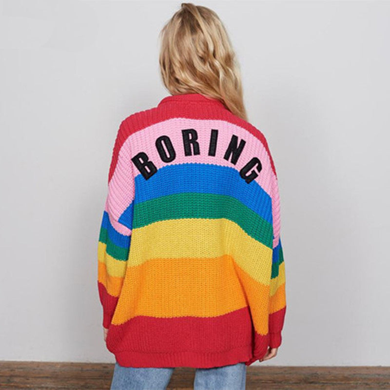 Rainbow striped alphabet sweater