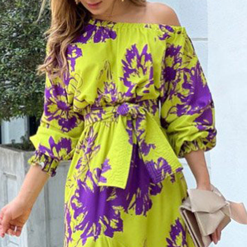 Women's Printed Lantern Sleeve Dress