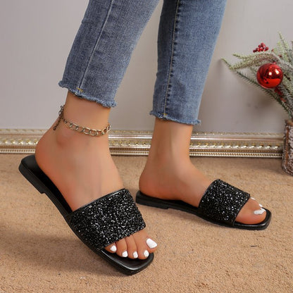 Fashionable Pearl Embellished Flat Slippers for Women