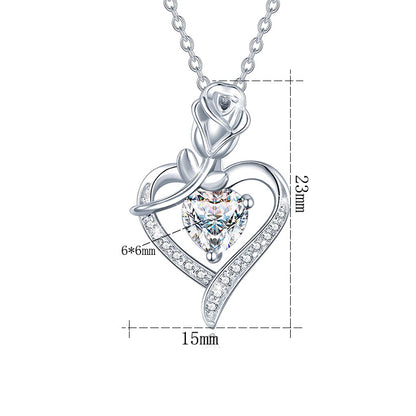 Heart-shaped Rose Zircon Necklace - 925 Silver