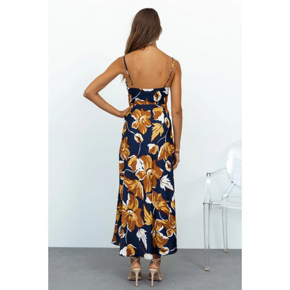 Fashionable Long Floral Drawstring Dress