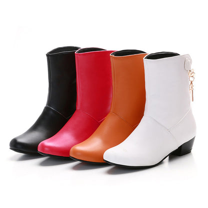 Women's Low Heel PU Leather Ankle Boots