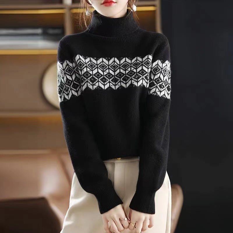 New Winter Retro Jacquard Wool High-Collar Loose-Fit Thickened Jumper