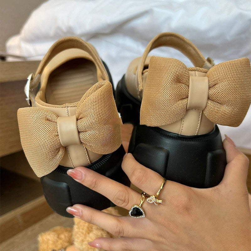 Thick Soled Mary Jane Shoes with Bow Detail