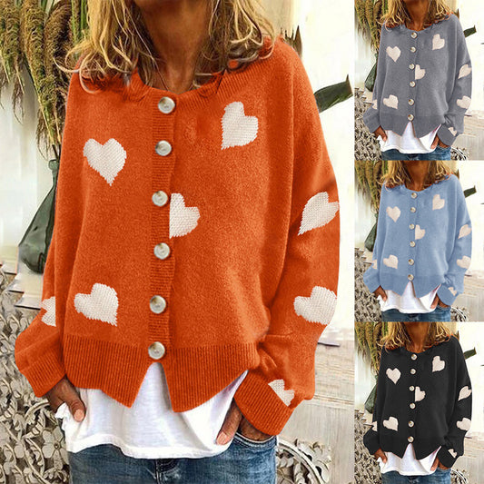 Women's Heart Sweater Single Breasted Cardigan Knitwear Coat Outwear