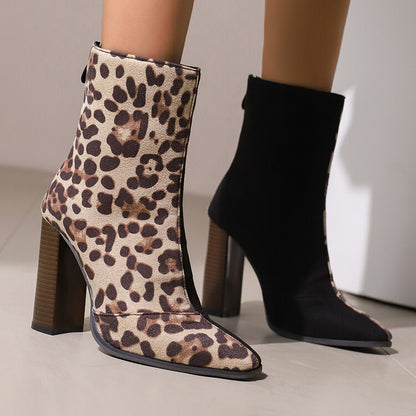 Women's Fleece-Lined High Heel Ankle Boots - French Style for Autumn & Winter