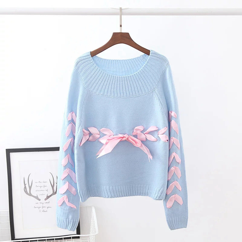 Knitted Small Bow Tie Pullover Sweater