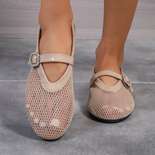 Round Head Rhinestone Buckle Mesh Hollow-Out Women's Sandals