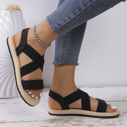 Soft Bottom Cross Plus Size Flat Roman Shoes