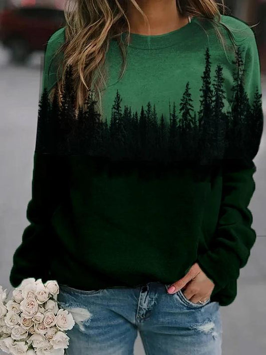 Women's Landscape Print Long-Sleeved Sweater