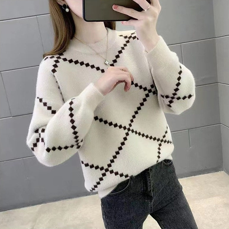 Western Style Loose-Fit Round Neck Knitted Pullover Top