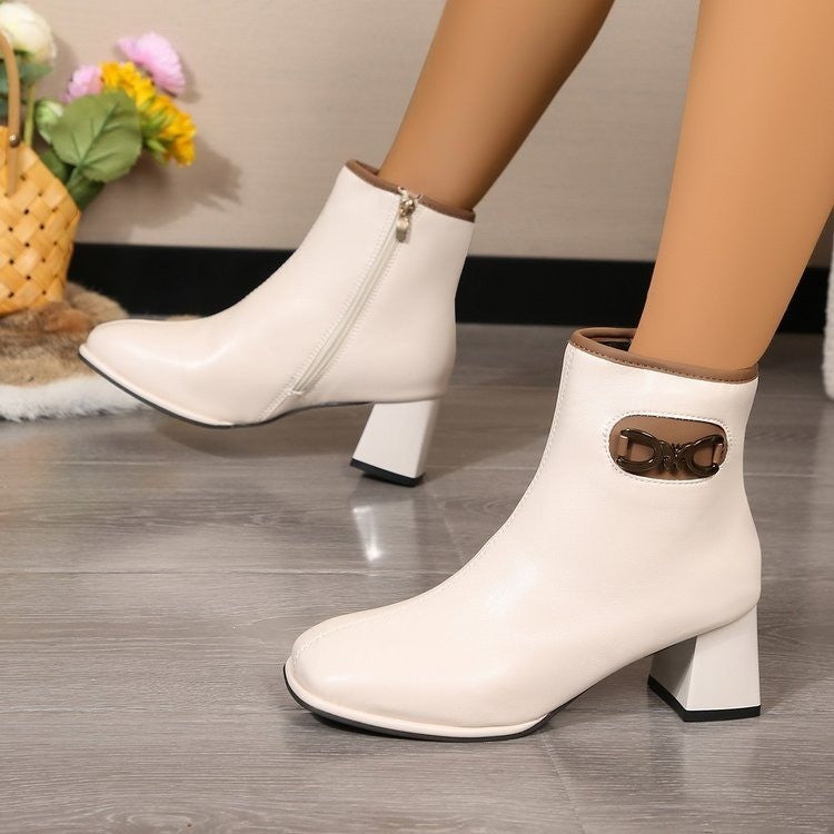 Casual Plus-Size All-Match Square Head Chunky Heel Martin Boots for Women