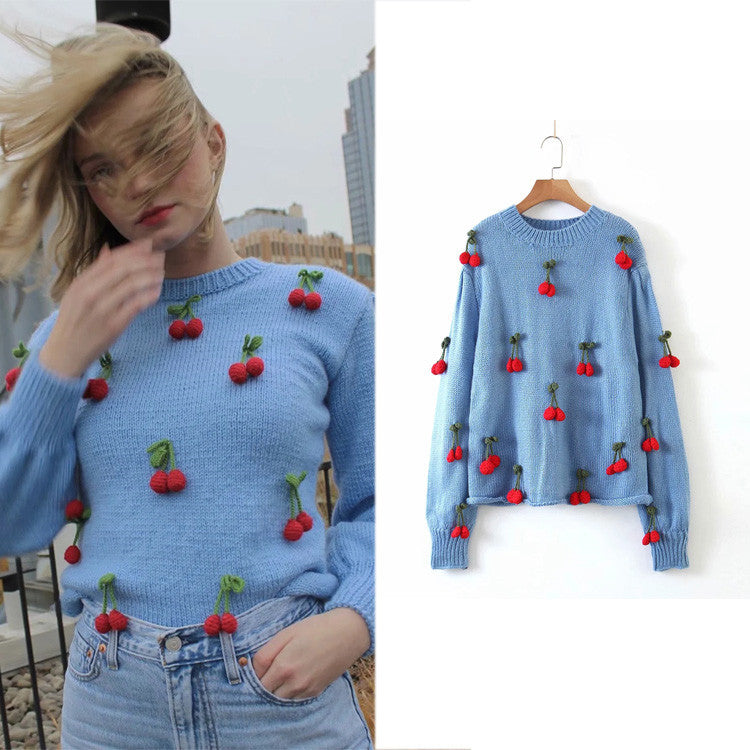 Hand-crocheted cherry sweater