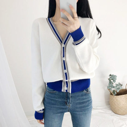 Temperament colorblock cardigan sweater