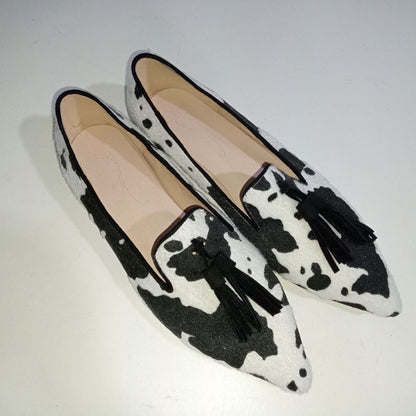 Women's Cow Print Tassel Casual Loafers