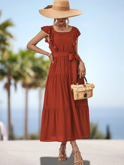 Square Collar Ruffled Dress for European and American Style