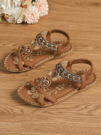 Women's Plus Size Flat Bottom Flower Rhinestone Sandals