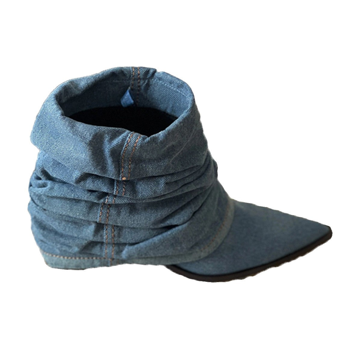 Thickened And Fashionable Pleated Denim Short Boots For Women