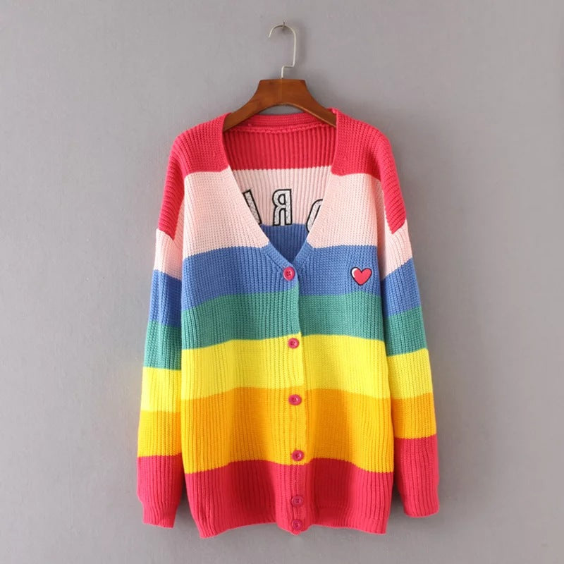 Rainbow striped alphabet sweater