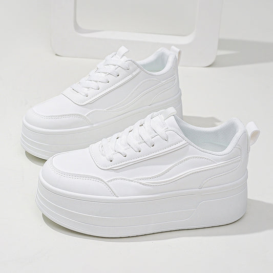 Japanese and Korean Platform White Heightened Casual Sneakers for Women