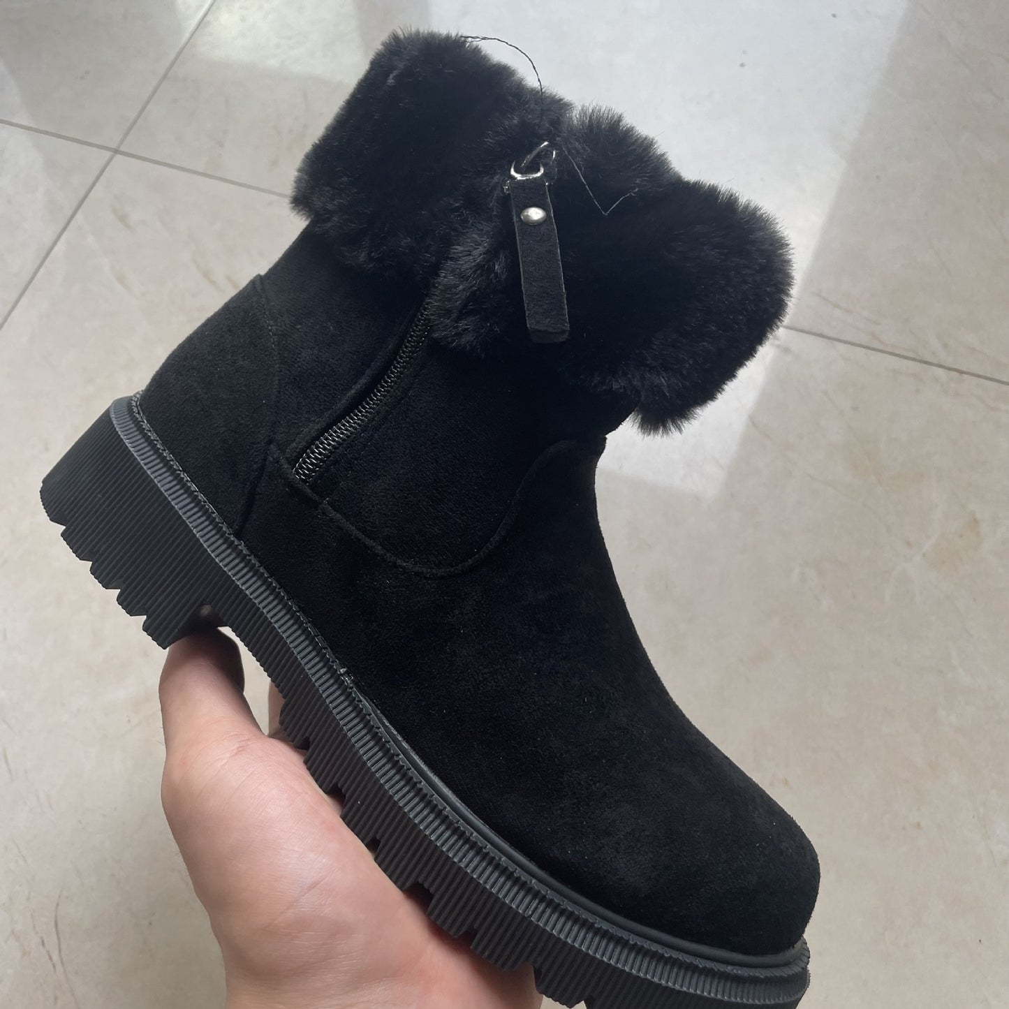 Warm Plush Winter Fashion Side-Zipper Snow Boots for Women - Outdoor Thickened Low-Heeled Shoes