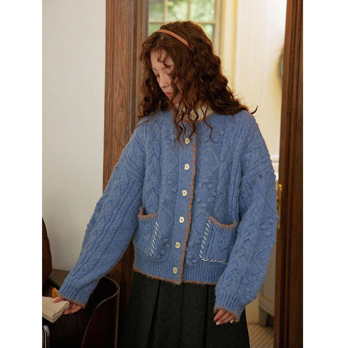 Women's Knitted Cardigan with Machine Embroidery Design