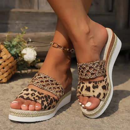 New Plus-Size Platform Peep-Toe Sandals with Rope Bottom