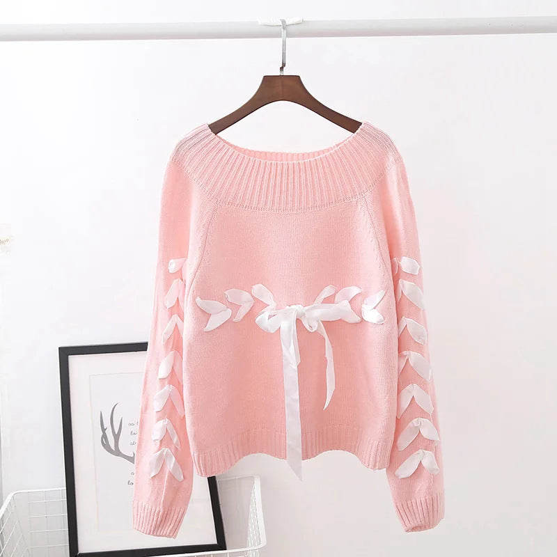 Knitted Small Bow Tie Pullover Sweater