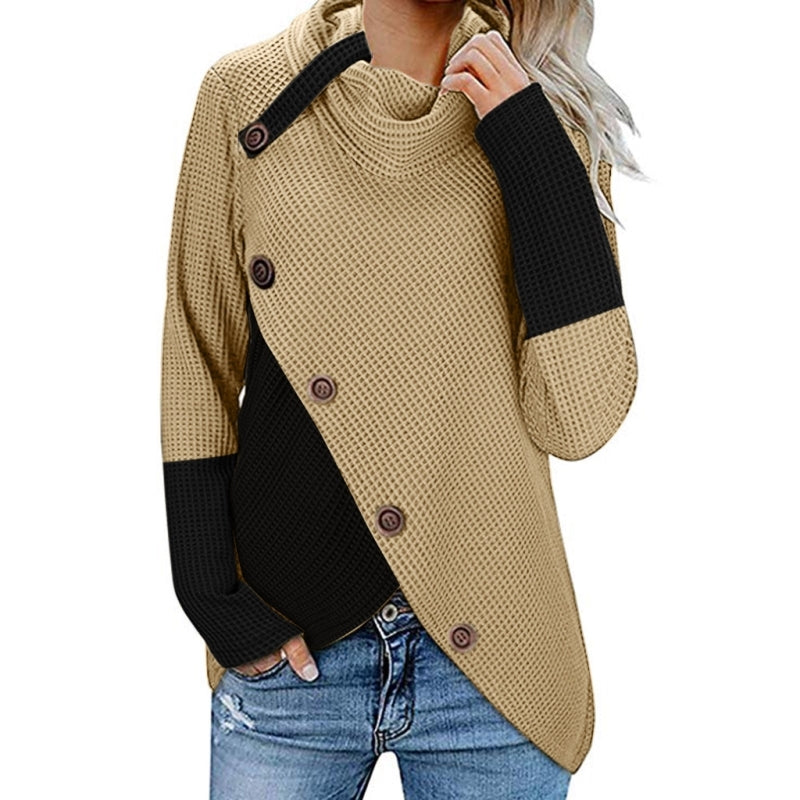 5 Button High Neck Explosive Long-Sleeved Sweater