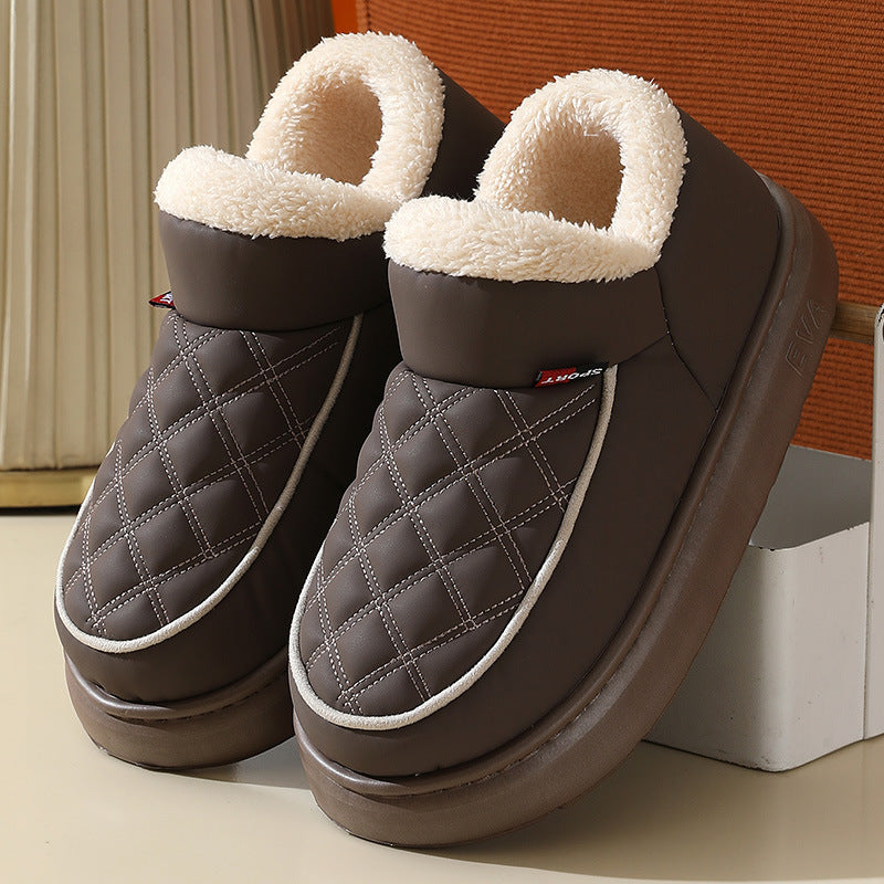 Winter Plush Cotton Shoes – Warm Thick-Bottom Waterproof Home Slippers for Women