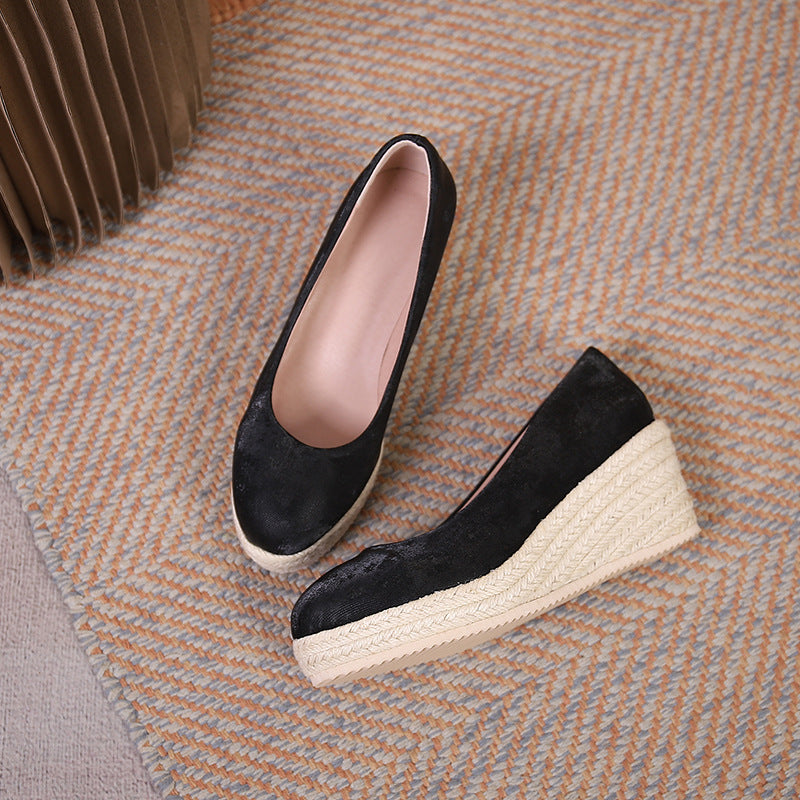 Women's Wedge Heel Thick Sole Round Toe Shallow Mouth Shoes