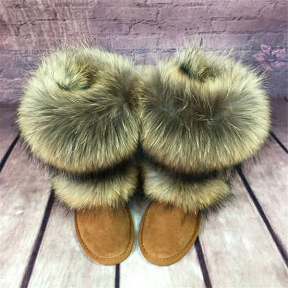 Women's Winter Mid-calf Fox Fur Snow Boots