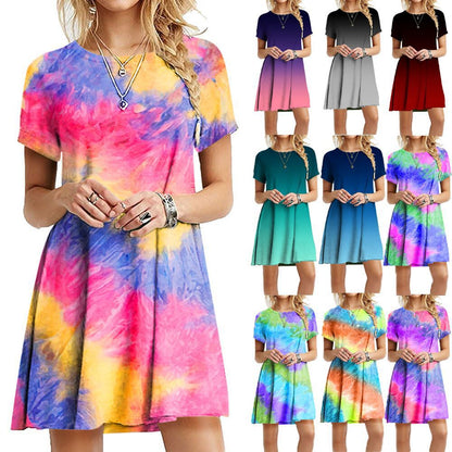 Slim-fit Dazzling Rainbow Tie-dye Printed Dress