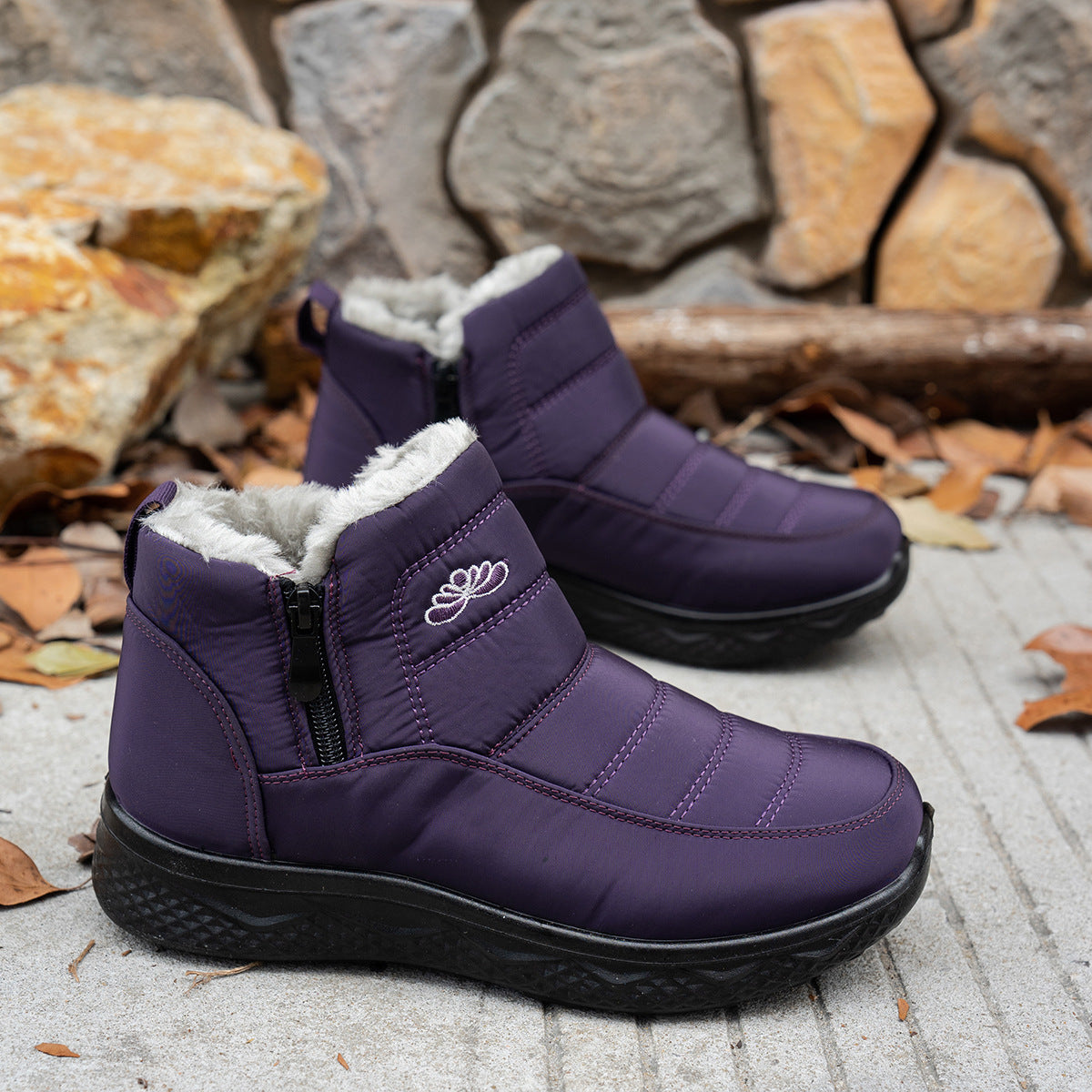 Women's Winter Snow Boots – Side Zipper, Casual Warm Plush Flat Shoes, Fleece-Lined Ankle Boots