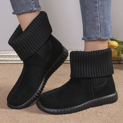 Winter Fashion Flat Ankle Boots for Women – Comfortable Reversible Knitted Design Snow Boots