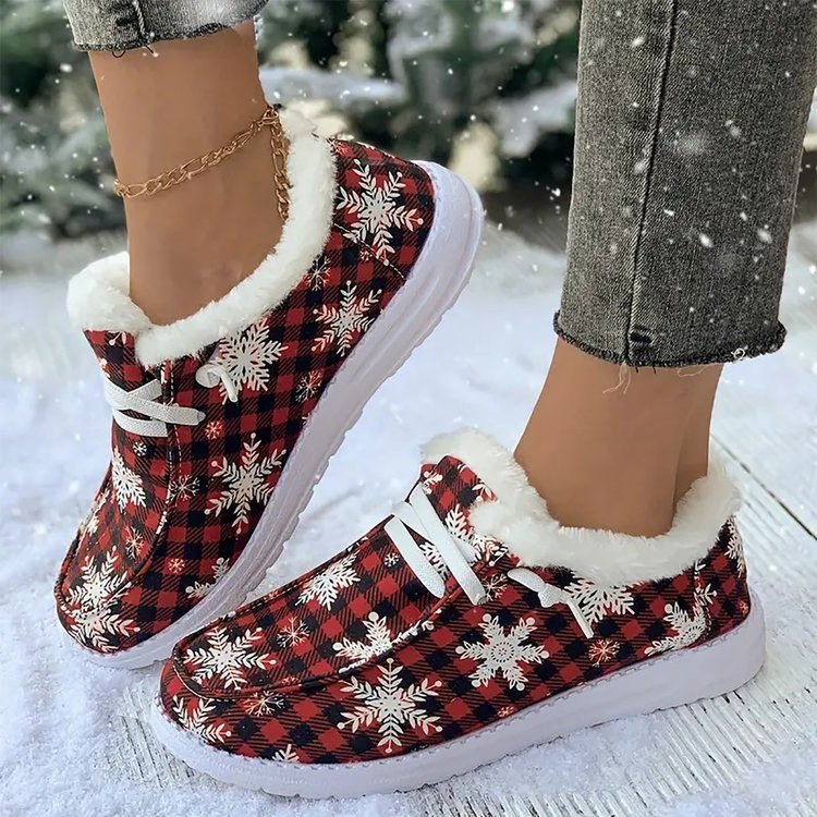 Plus-Size Christmas Fur Collar Fleece Cotton Shoes – Thickened, All-Matching