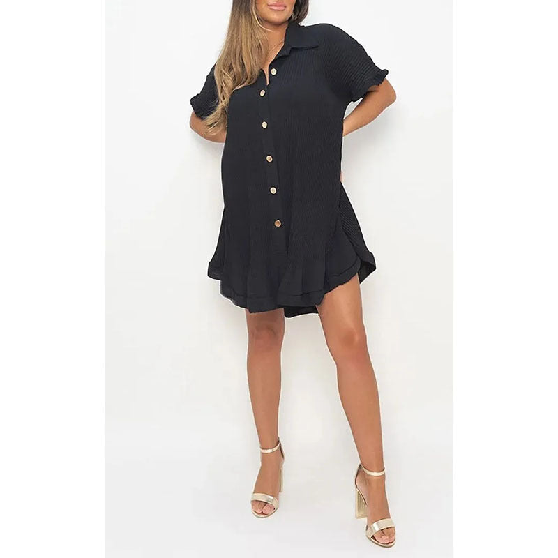 Fashion Ruffle Sleeve Shirt Dress