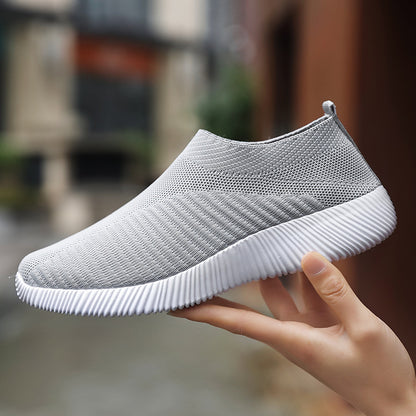 Stretch Mesh Breathable Flats Shoes Soft Sole Fly Knit Slip On Shoes