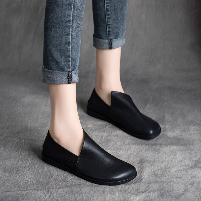 Ethnic Style Retro Cowhide Low Heel Casual Shoes for Women